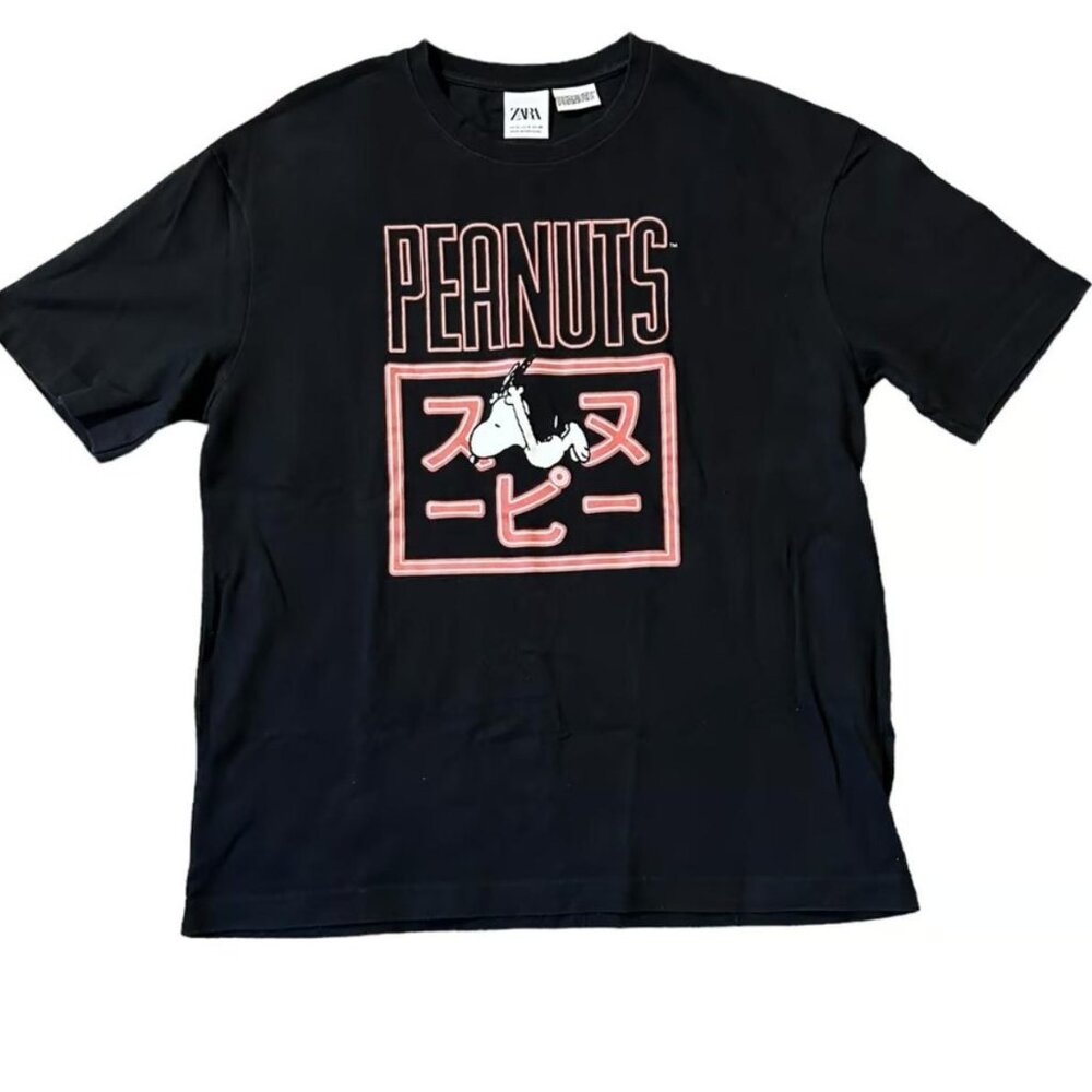 Zara Snoopy Peanuts T Shirt Black Men's